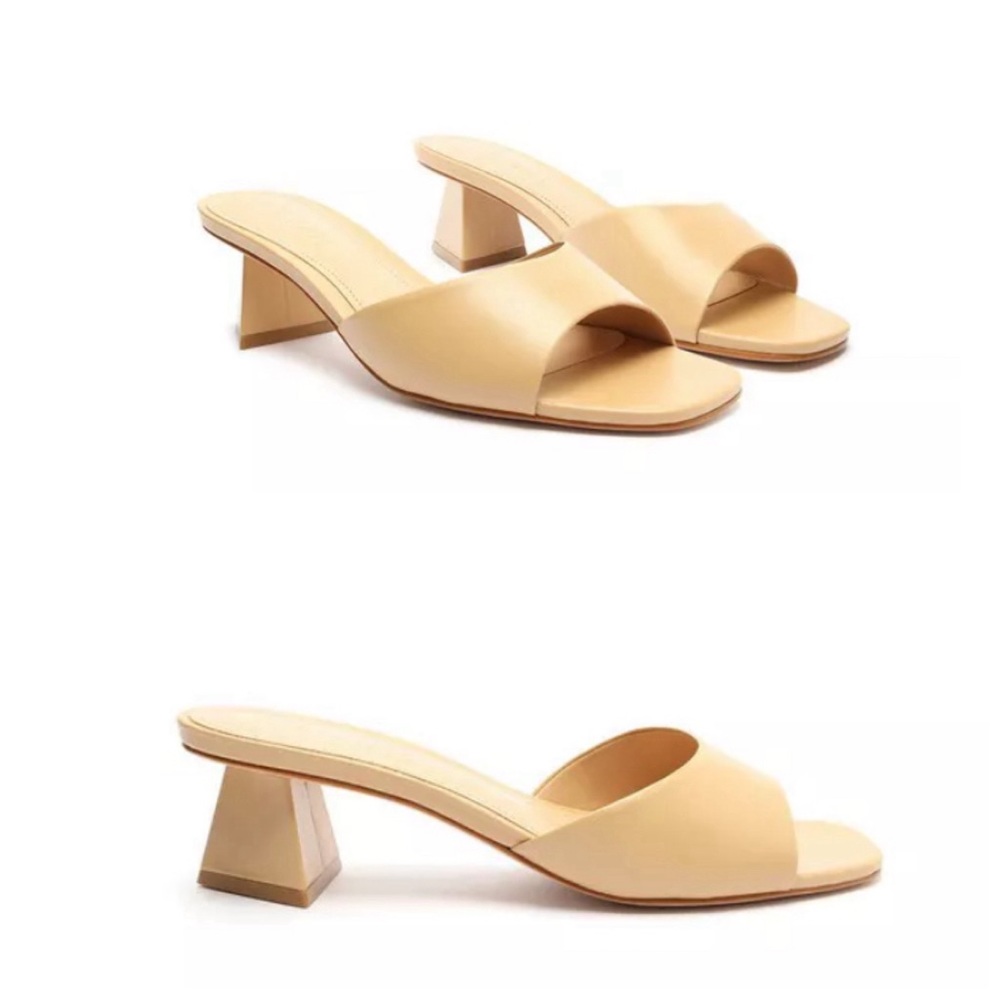 SCHUTZ Beige Block Heel Slide Sandals